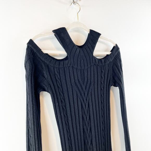 Anne Fontaine Amandine Long Sleeve Knit Dress With Shoulder Cutouts Black Small - Picture 5 of 14